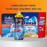 Viên rửa bát Finish 150 viên + Bóng Finish 800ml + Muối Finish 1,2kg dùng cho máy rửa chén máy rửa bát