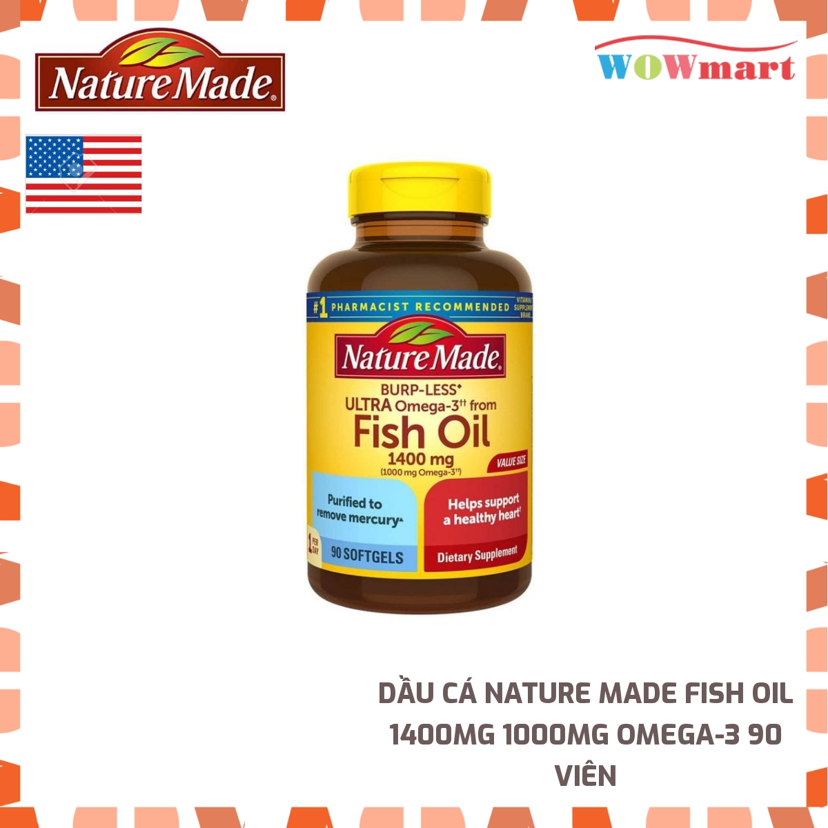 Dầu cá nature made fish oil 1400mg 1000mg omega-3 90 viên -