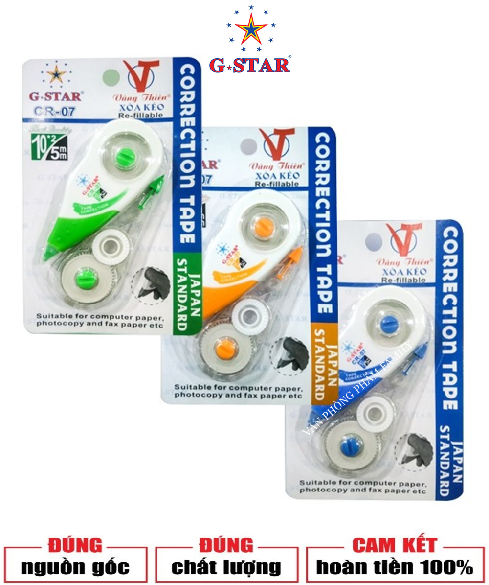 COMBO 3 CÂY XÓA KÉO ( TẶNG KÈM 3 RUỘT THAY THẾ ) G-STAR Chiều dài băng xóa lớn và có thể thay ruột dễ dàng