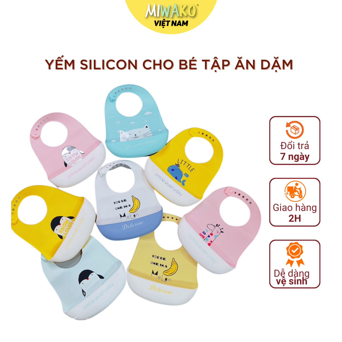 Yếm Ăn Dặm Silicon Cao Cấp Có Máng Chống Rơi Nhiều Mẫu Cho Bé Trai/Gái