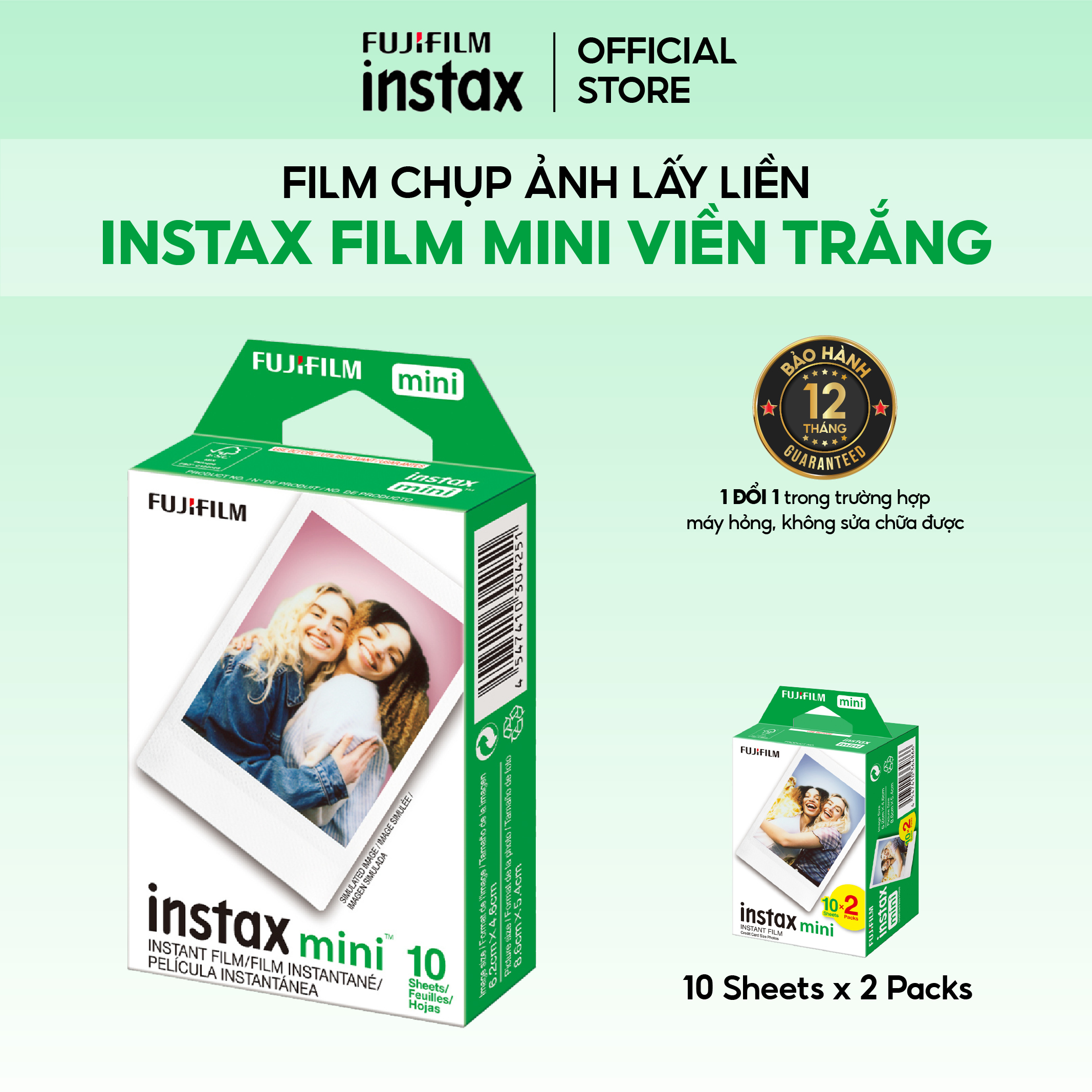Hộp film Fujifilm Instax Mini - Viền Trắng, Dùng Cho Máy Instax Mini 12, Máy Instax Mini Evo, Máy Instax Mini Link II, Máy Instax Mini 99