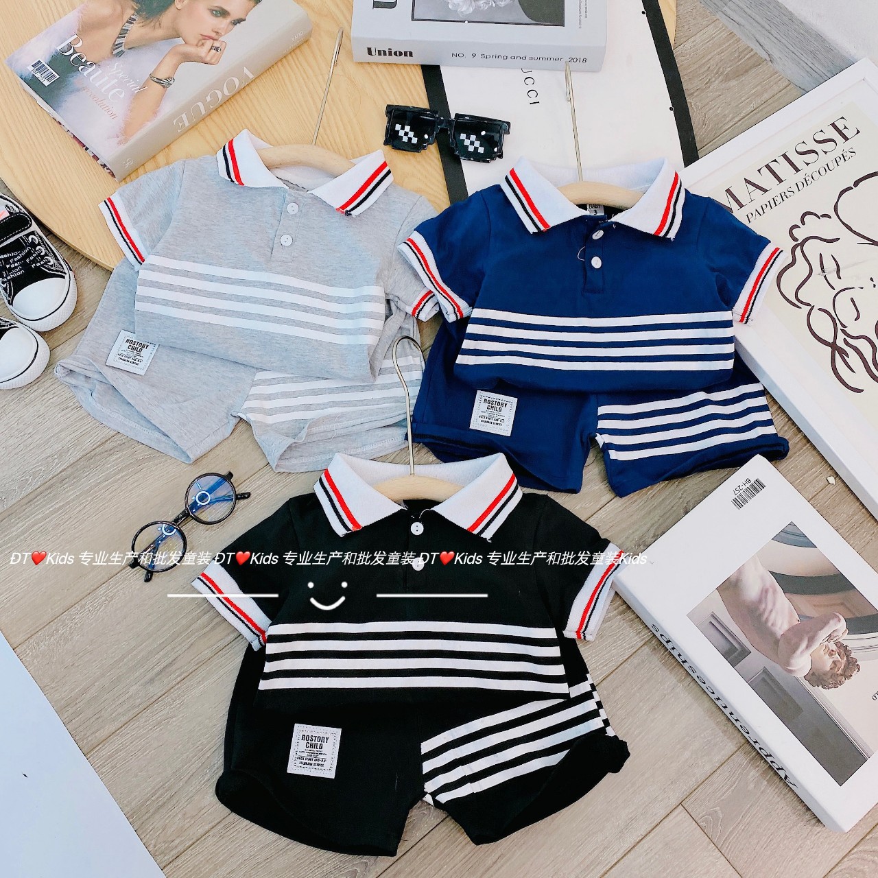 Bộ cộc tay cổ trụ cho bé trai 7-15kg