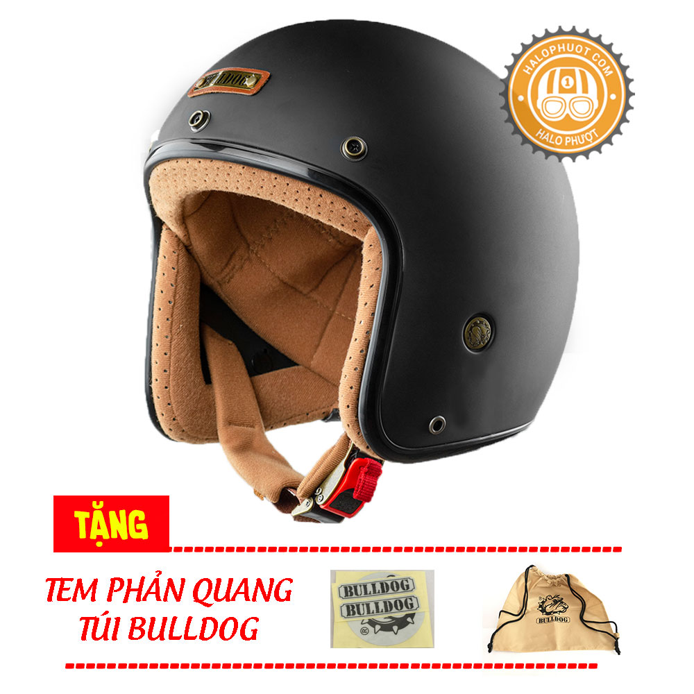 Nón bảo hiểm 3/4 Bulldog 4U Đen lót nâu (Bảo hành chính hãng)