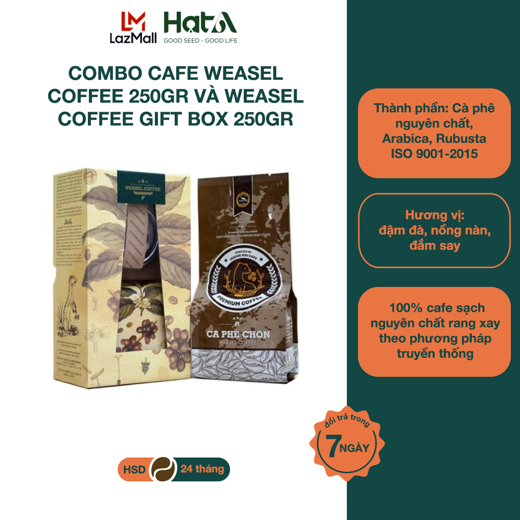 Combo Cà phê chồn Hương Mai Cafe Weasel Coffee 250gr và Weasel Coffee Gift