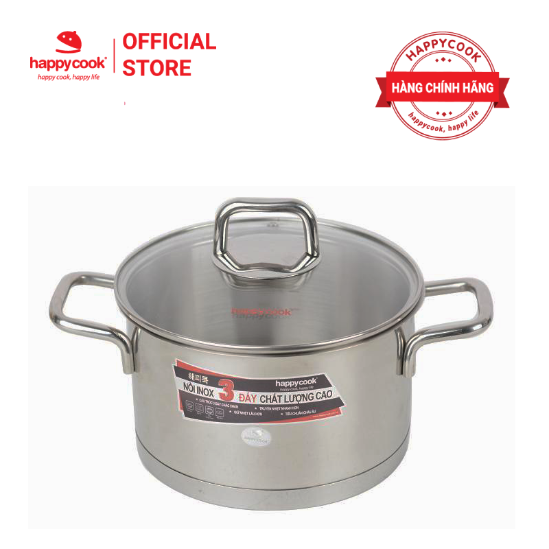 NỒI INOX CAO CAO CẤP 3 ĐÁY NẮP KIẾNG HAPPY COOK NOVELTY 18CM HC-18NV