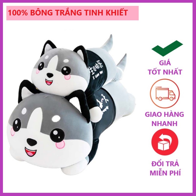 Gấu bông mèo husky mắt tròn đáng yêu, gối ôm hình thú bông gòn cao cấp, quà tặng ý nghĩa cho bé