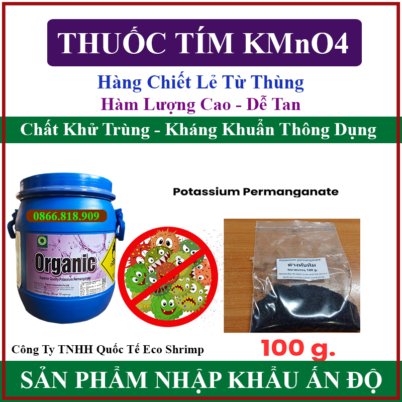100gr thuốc tím tắm cá cảnh kmno4 ấn độ xử lý nước kháng khuẩn nước nuôi tôm cá