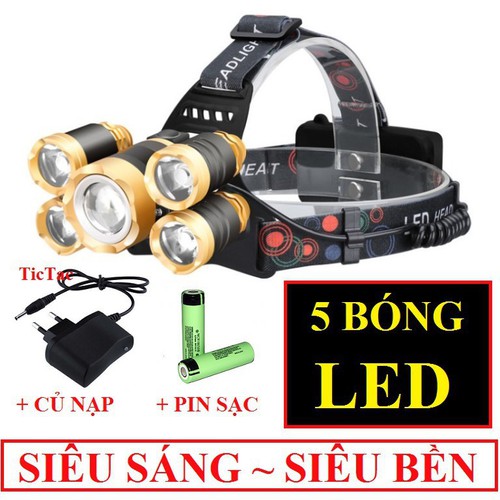đèn soi ếch 5 bóng siêu sáng kèm sạc và pin