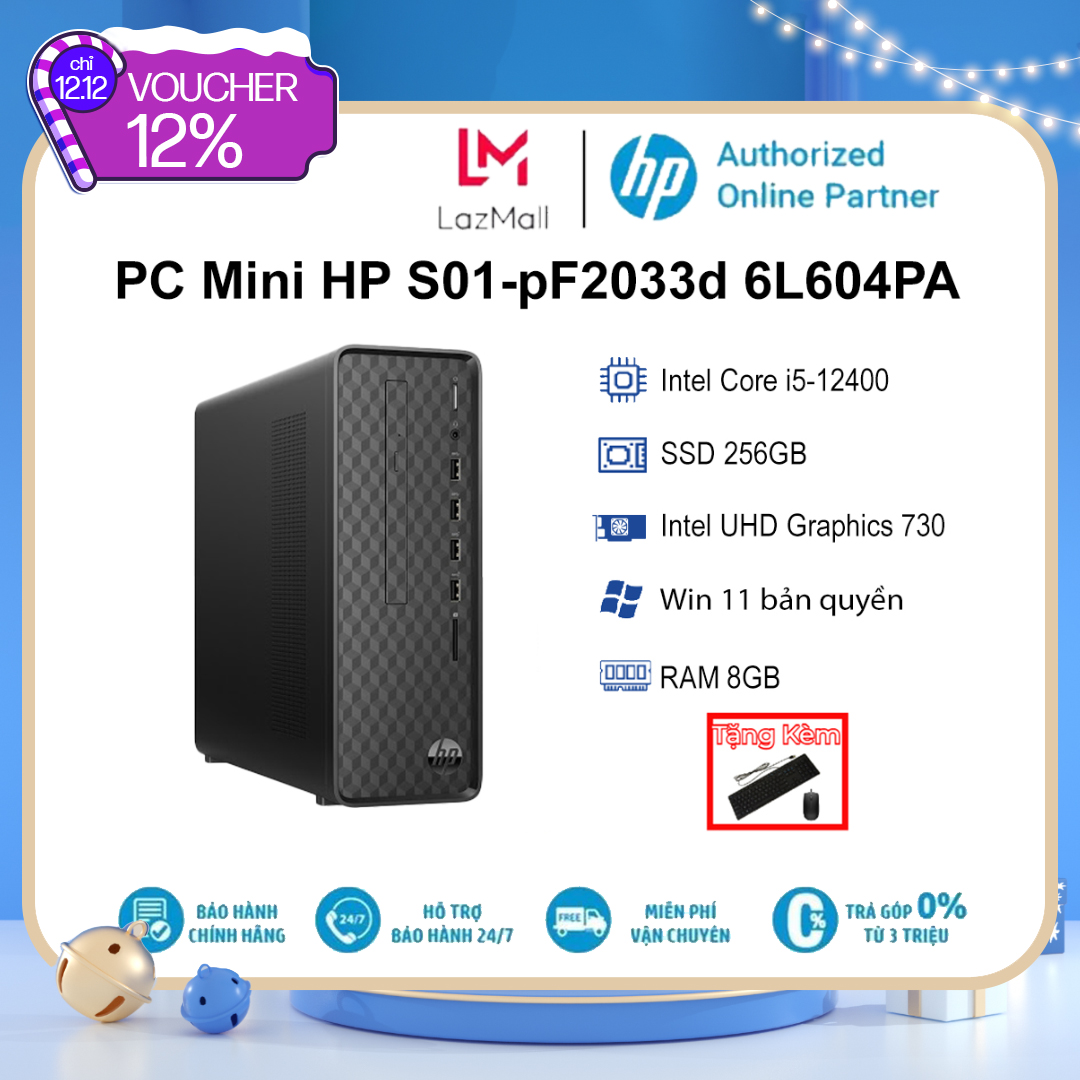 Máy tính để bàn pc mini hp s01-pf2033d 6l604pa i5-12400| 8gb| 256gb| ob| wifi,bt| win11