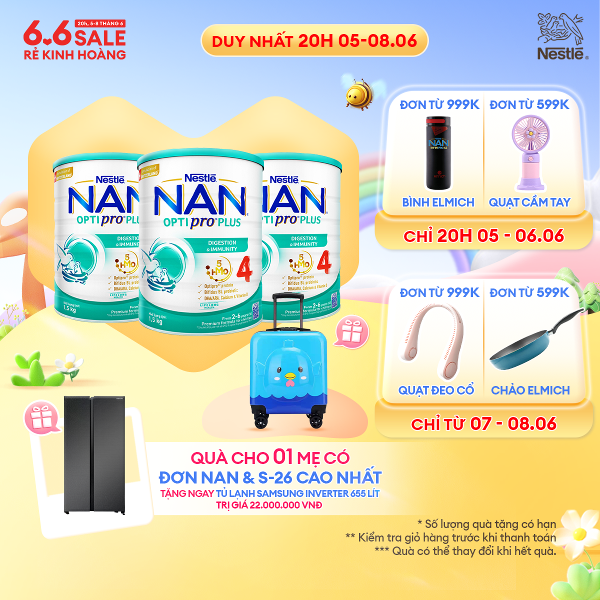 [CHỈ 20H 05-08/06 QT ĐƠN 599k/999k] [Tặng Vali hình thú cho bé] Bộ 3 lon Sữa bột Nestlé NAN OPTIPRO 