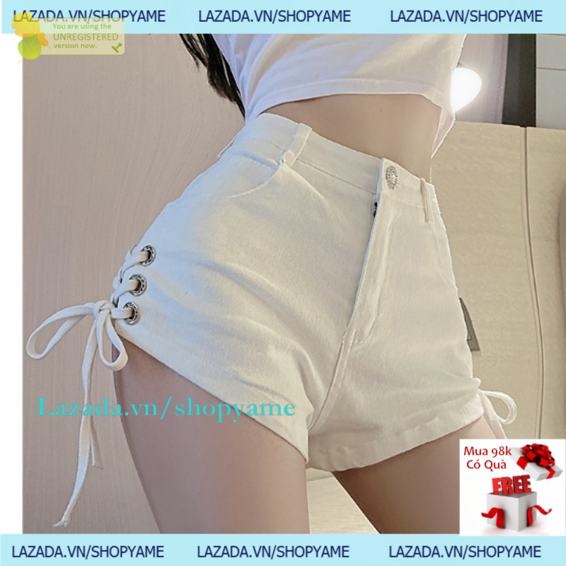 Quần thắt dây Nữ khoen mt1058 shopyame cá tính màu đen, trắng size S, M, L, vải kaki