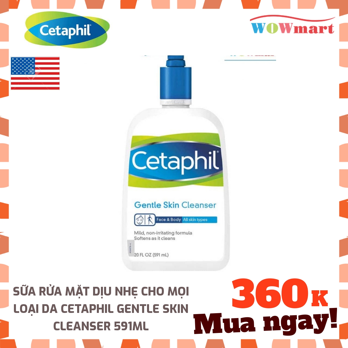 Sữa rửa mặt dịu nhẹ cho mọi loại da Cetaphil Gentle Skin Cleanser 591ml - MỸ
