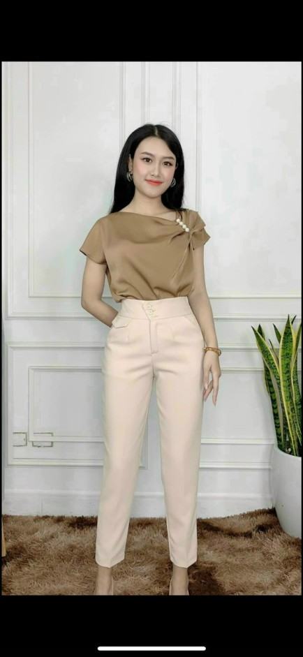 Quần baggy 3 khuy chéo quần tây baggy công sở nữ cạp cao lưng cao quần tây công sở thiết kế 3 khuy chéo phong cách mới trẻ trung