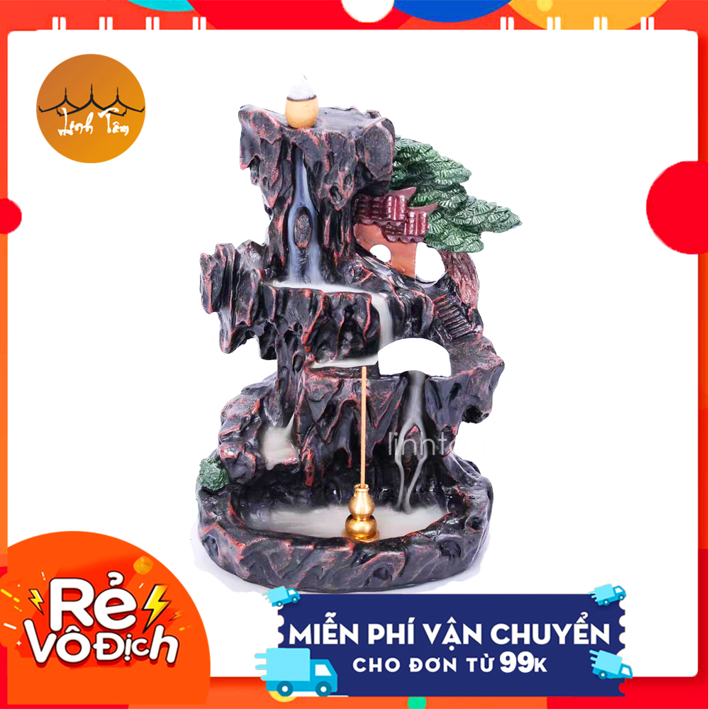 Thác khói trầm hương thác nước non bộ tiểu cảnh, tặng 3 nụ trầm hương cao cấp Linh Tâm