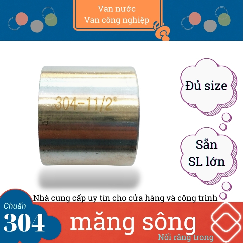Măng sông inox 304 phi 49 phụ kiện đường ống nối trơn ren trong chất liệu bằng thép không gỉ