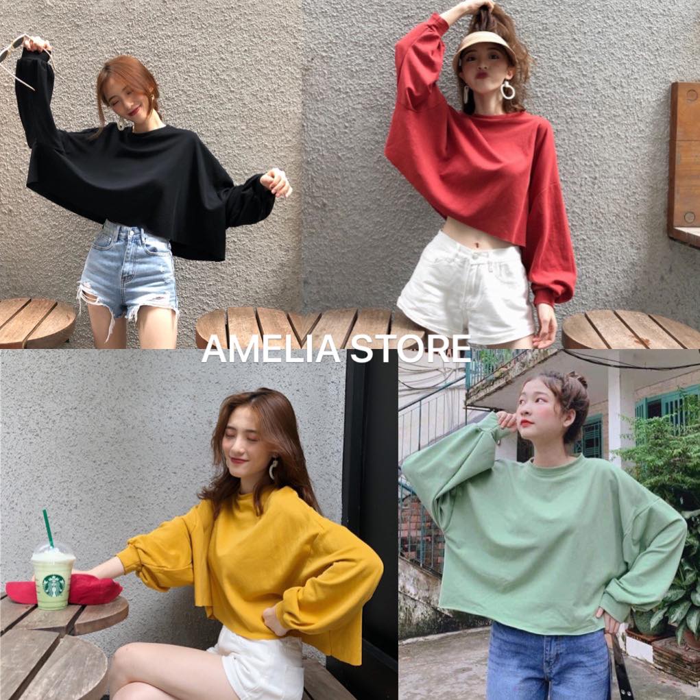Áo croptop tay phồng, áo croptop dài tay, áo croptop unisex, áo croptop nữ hàn quốc, AMELIA, Áo thun nữ, áo kiểu nữ, áo phông nữ from rộng, áo thun nữ form rộng, áo croptop nữ sexy, cá tính