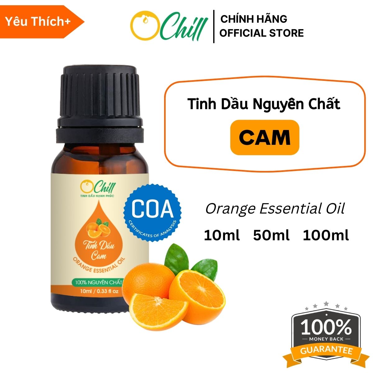 Premium Tinh Dầu Cam OCHILL Nguyên Chất 100% Orange Essential Oil - Kiểm Định QUATEST COA