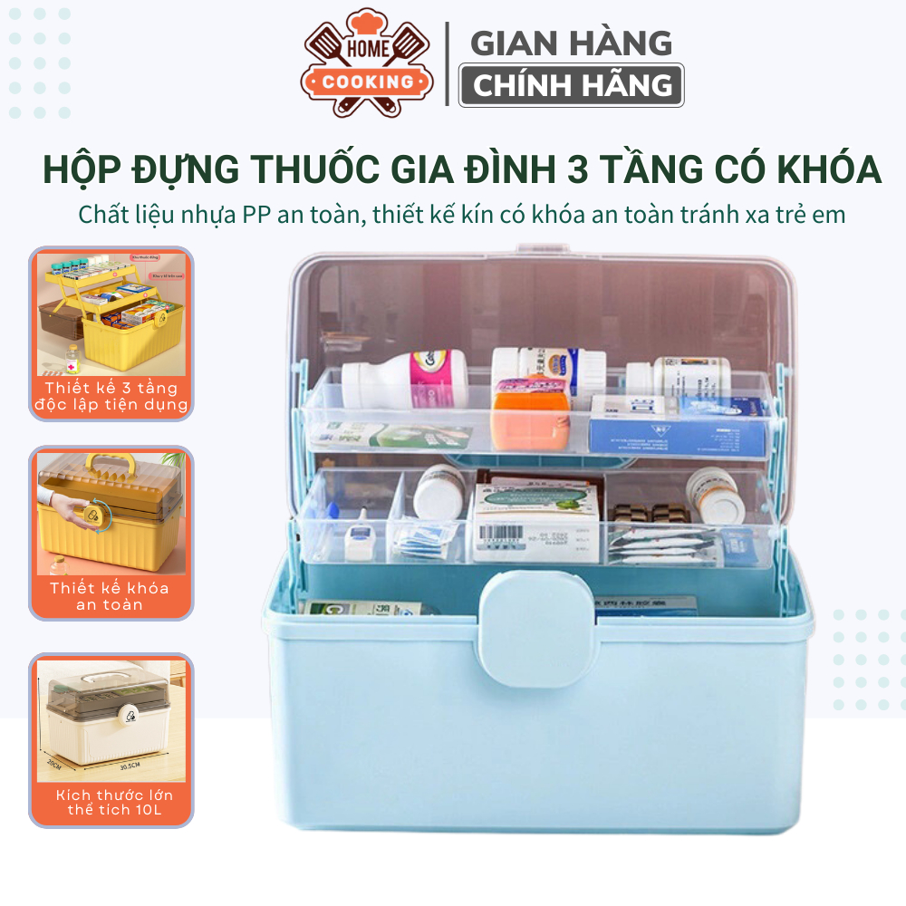 Hộp Đựng Thuốc Gia Đình Tủ Đựng Thuốc Dụng Cụ Y Tế 3 Tầng Có Khóa An Toàn Chất Liệu Nhựa An Toàn Thiết Kế Có Tay Cầm Tiện Dụng