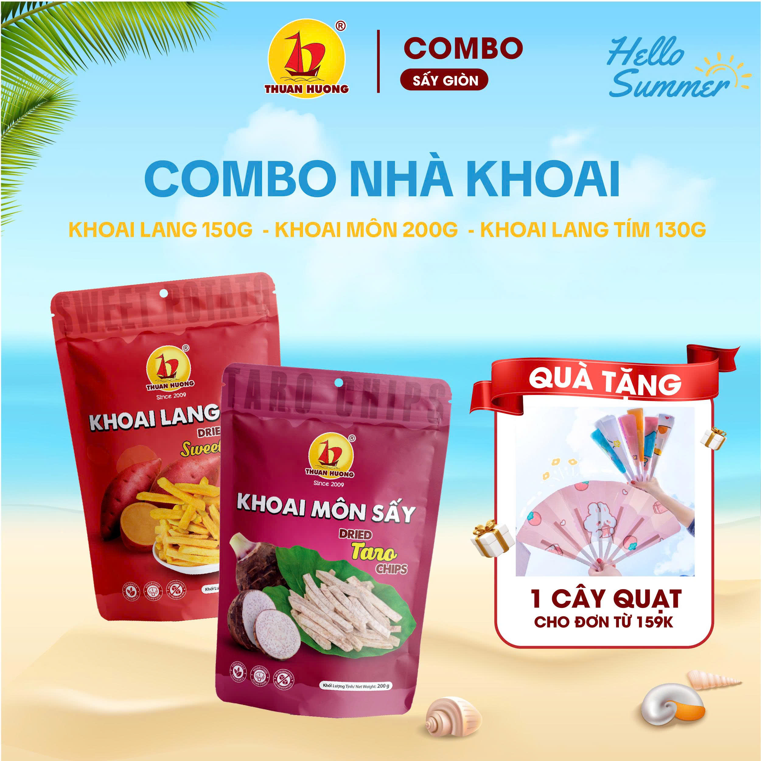Combo Yellow Sweet Potatoes 200g, Taro 200g Thuan Huong - Fragrant Dried Sweet Potatoes - Dried Fruit - Snacks