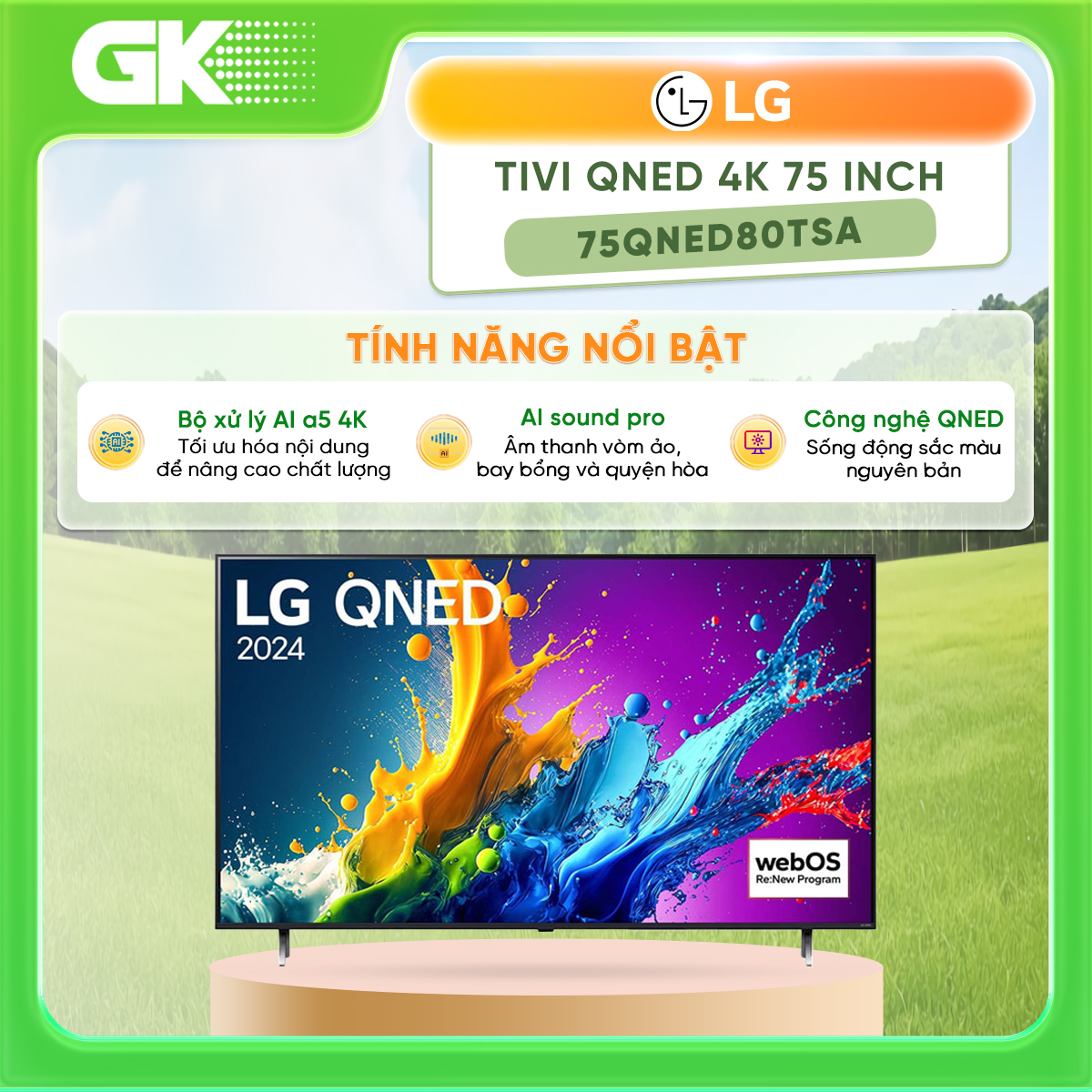 Smart Tivi QNED LG 4K 75 Inch 75QNED80TSA -  [Trả Góp] -  Tìm kiếm bằng giọng nói Tiếng Việt, Hệ điều hành – Giao diện: webOS - GIAO HÀNG TOÀN QUỐC