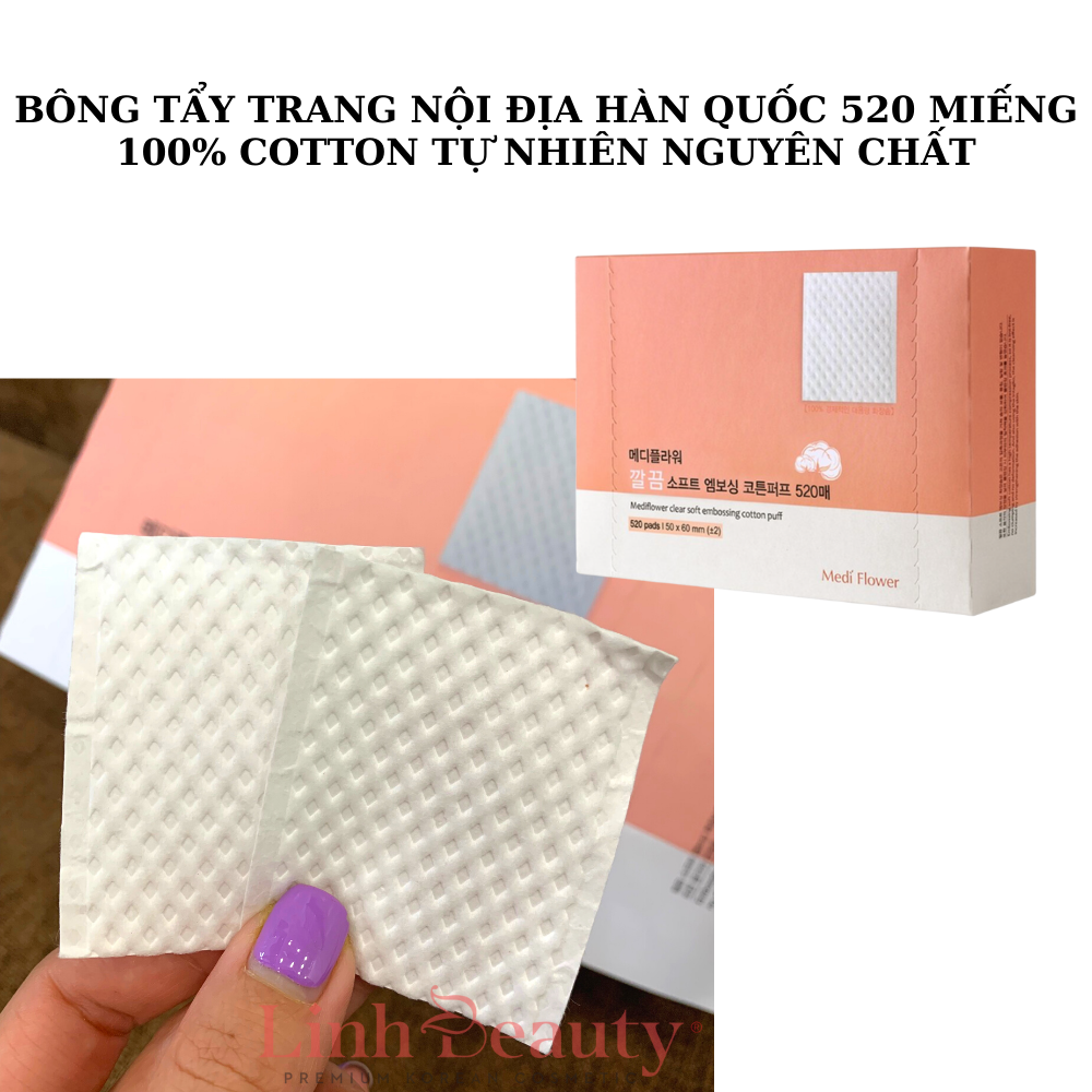 Bông tẩy trang nội địa hàn quốc 520 miếng - cotton tự nhiên nguyên chất