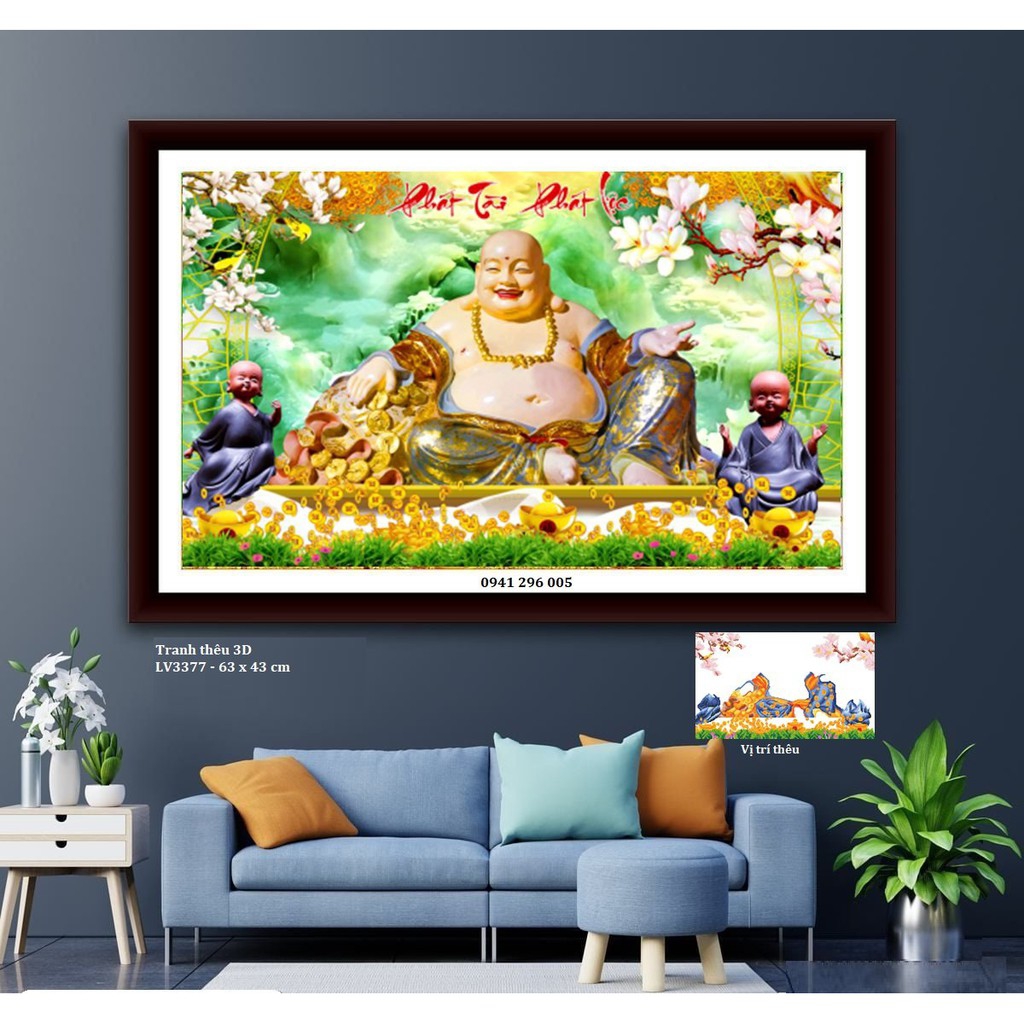 Tranh thêu 3D Phát tài phát lộc kích thước 63*43cm