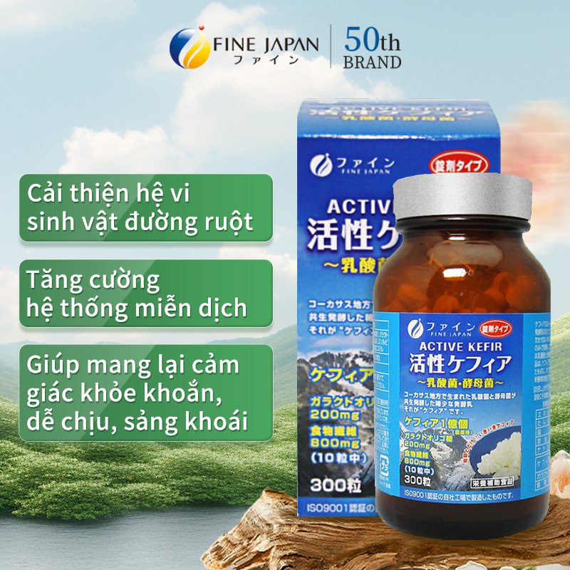 fine japan - Viên uống nấm men Active Kefir FINE JAPAN cải thiện hệ vi sinh đường ruột và tăng cường miễn dịch lọ 300 viên Cải thiện hệ vi sinh trong ruột và hệ miễn dịch