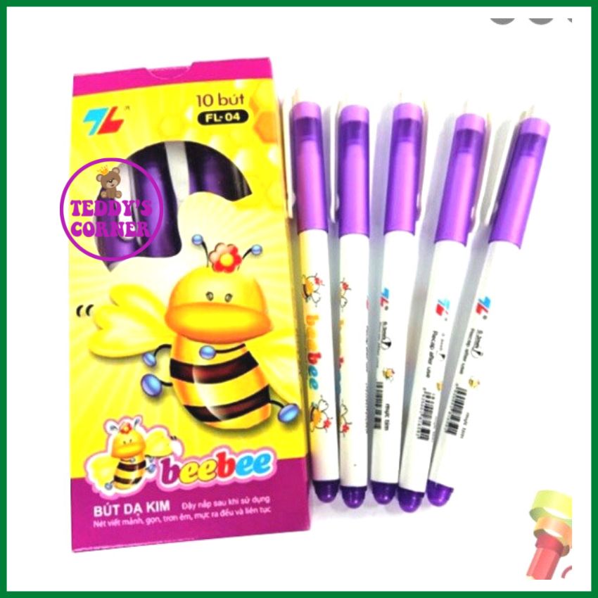 Hộp 10 cây bút lông kim beebee fl04, hàng thiên long; mực tím