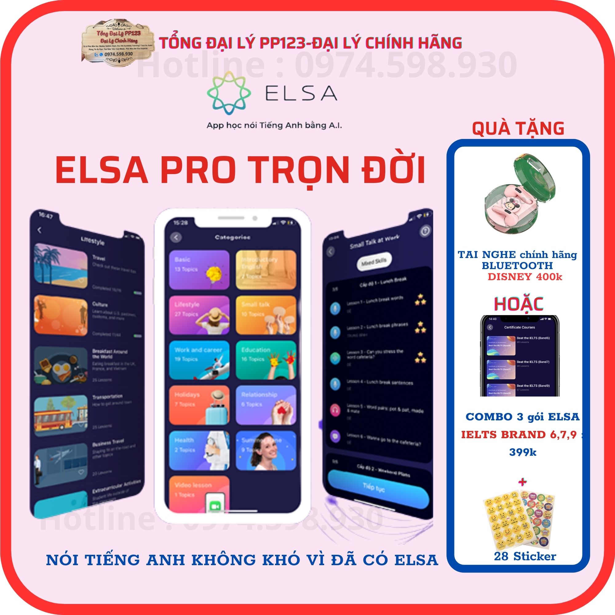 Elsa speak pro trọn đời tặng tai nghe bluetooth -tiếng anh chất lượng cao