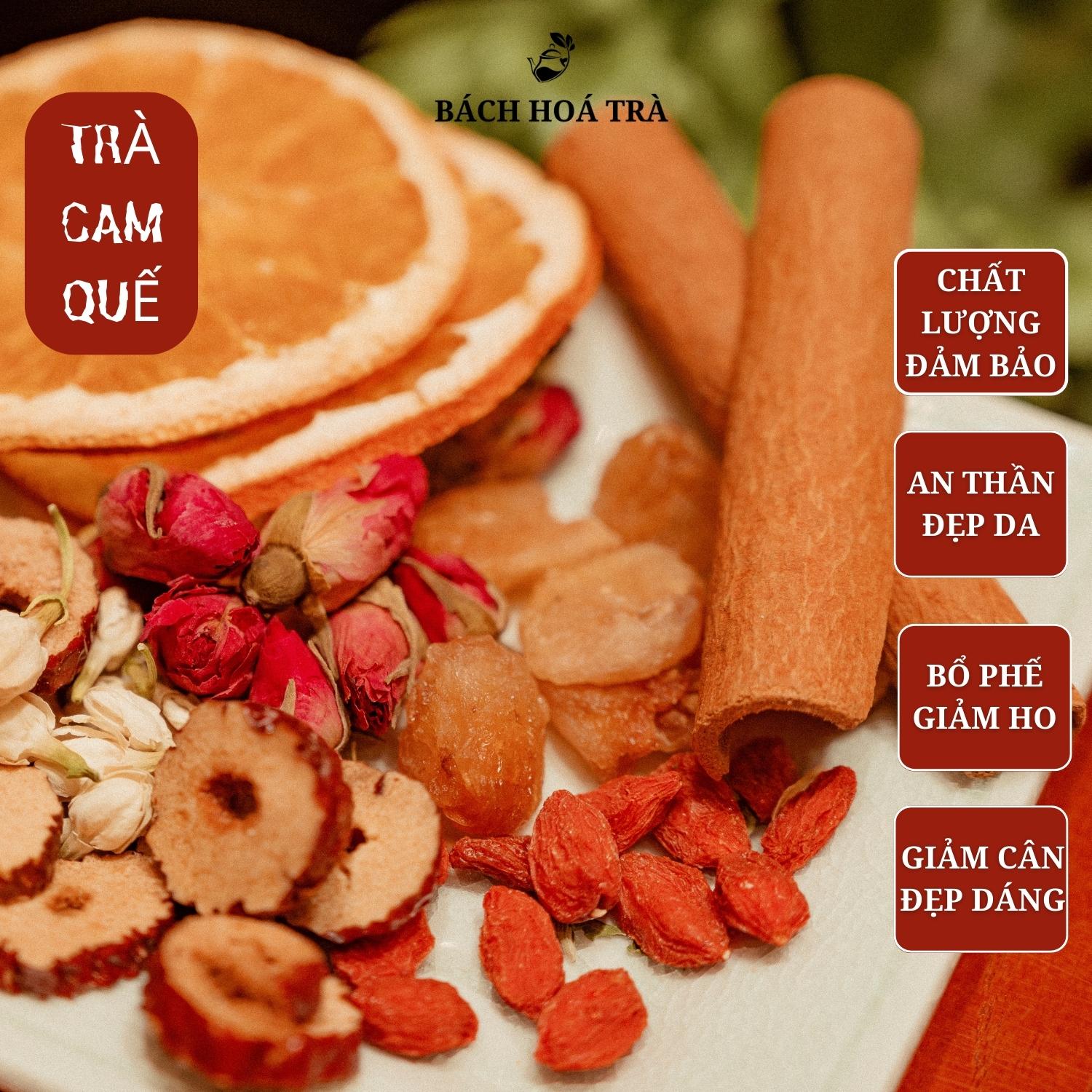 Trà cam quế 6 vị bổ phế, giảm cân, đẹp da, thảo mộc hoa hồng, táo đỏ, cam, hoa nhài, long nhãn, quế