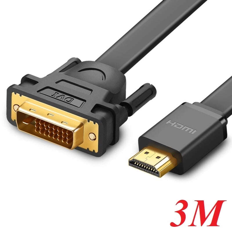 Ugreen 30107 3m màu đen cáp chuyển đổi hdmi sang dvi 24+1 thuần đồng cáp dẹt hd106