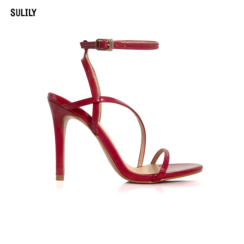 Giày sandal gót nhọn quai chéo mỏng 10 phân sulily sg2-iv20 màu đỏ