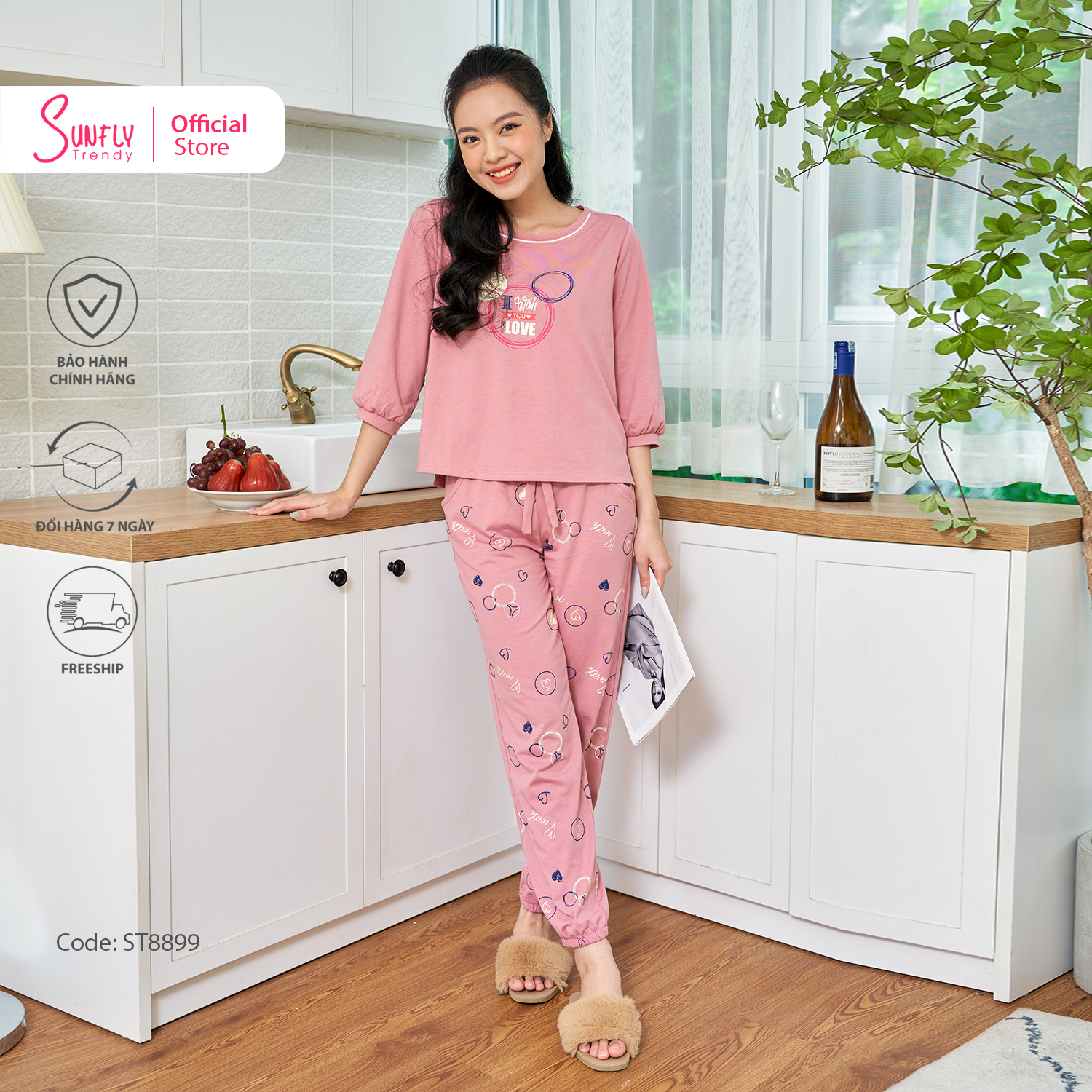 Bộ đồ mặc nhà nữ cotton sunfly áo tay lỡ quần dài st8899