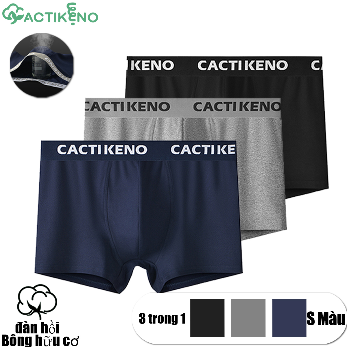 Cacti keno quần lót nam combo 3 quần lót nam cao cấp chống vi trùng cotton boxer quần lót