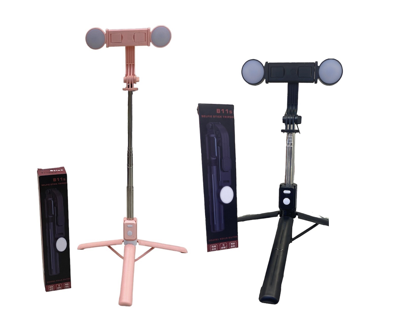 Gậy Chụp Hình Cầm Tay , Quay Video 3 Chân Tripod B11S Hỗ Trợ 2 Đèn Led 2 Màu Ánh Sáng ( Trắng / Vàng ) Dài 1m2 Có Sẵn Remote Bluetooth