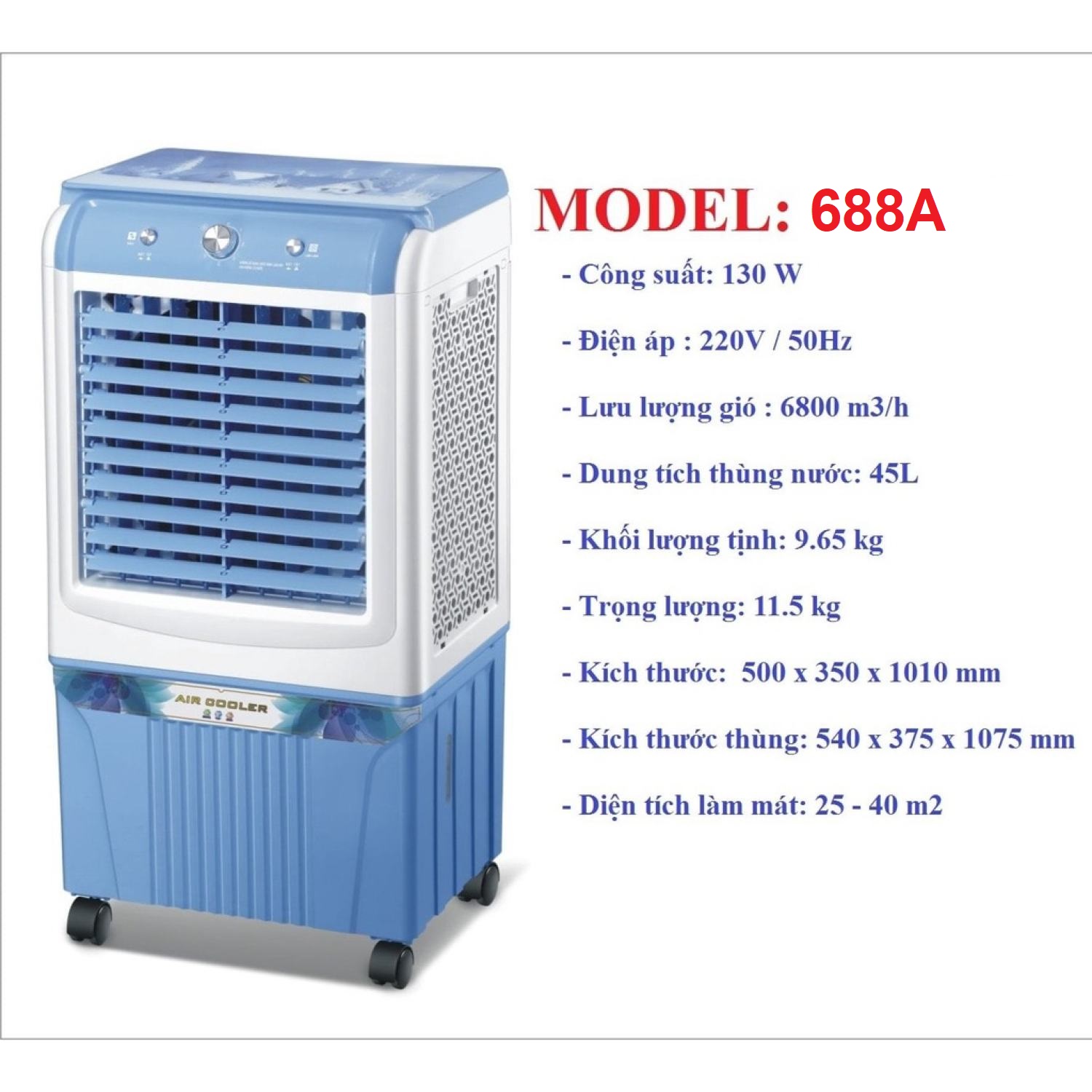 [ MIỄN PHÍ SHIP - HỒ CHÍ MINH  ]  Quạt Điều Hòa Hơi Nước Daichi HS-688A Quạt Làm Mát Công Nghệ Nhật  Dung Tích 45L Công Suất 135W, Công Suất Lớn, Làm Mát Nhanh Bằng Hơi Nước, Không Làm Khô DaKhử Mùi,Lọc Không Khí,Tiết Kiệm Điện Bảo Hành 12 Tháng