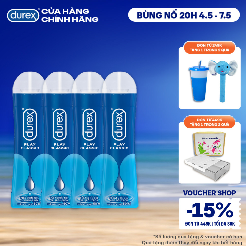 Combo 4 Gel bôi trơn Durex Classic gốc nước - Bao bì mới, cải tiến công thức thêm mượt mà, 50ML/chai