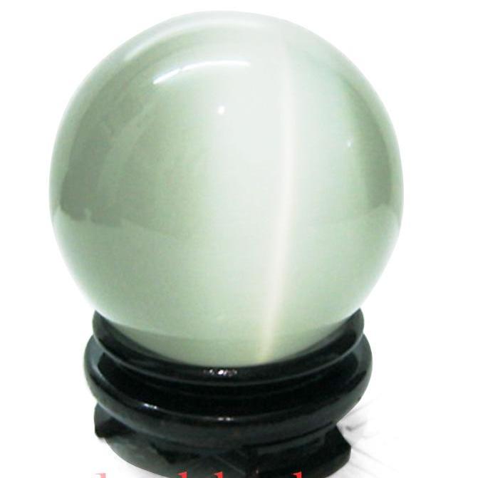 Quả cầu phong thủy đá mắt mèo trắng đường kính 8cm+ tặng kèm chân đế