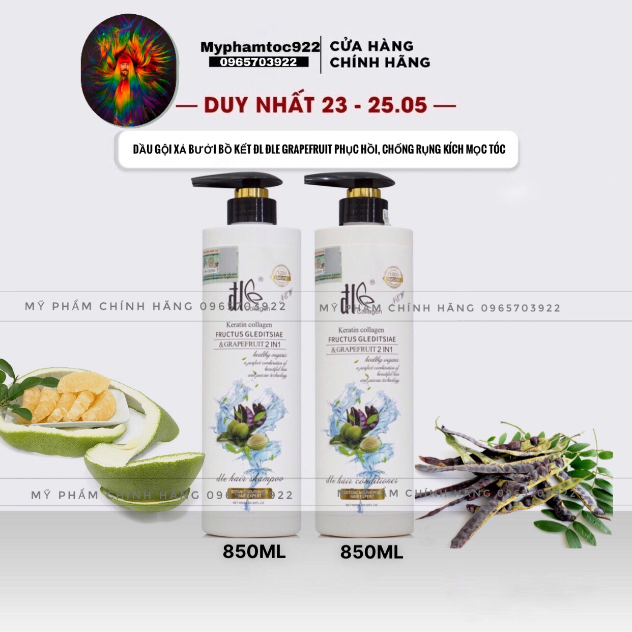Dầu gội xả bưởi bồ kết ĐL Grapefruit 850ML, dầu gội phục hồi chống rụng kích mọc tóc bưởi trắng chính hãng