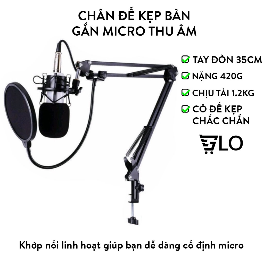 Chân đế kẹp bàn gắn mic thu âm, giá đỡ micro livestream