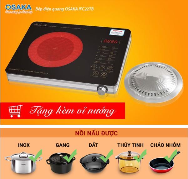 Bếp điện quang osaka ifc22tb - kính pha lê cường lực, công nghệ ego 2 vòng hi-light