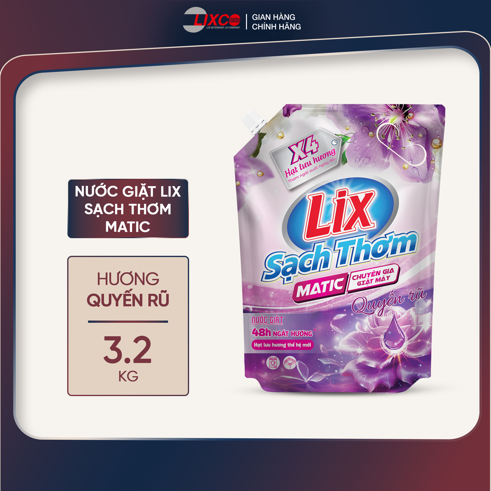 Nước giặt quần áo siêu thơm Lix sạch thơm hương quyến rũ giặt sạch nhanh vết bẩn