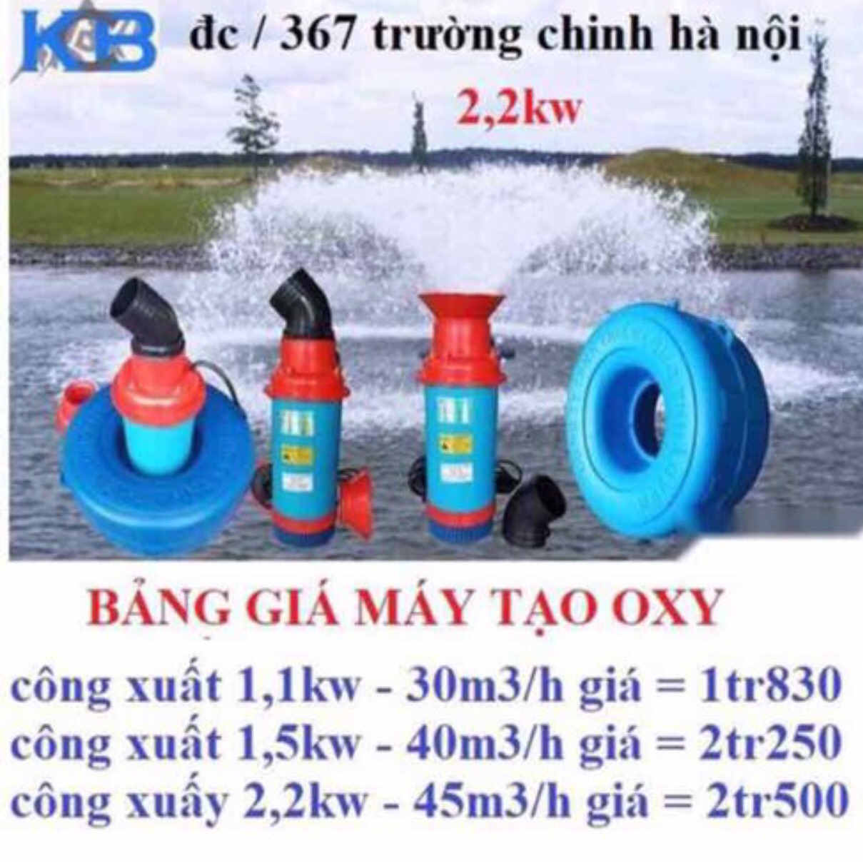 Máy sục khí tạo oxi ao hồ 2,2kw