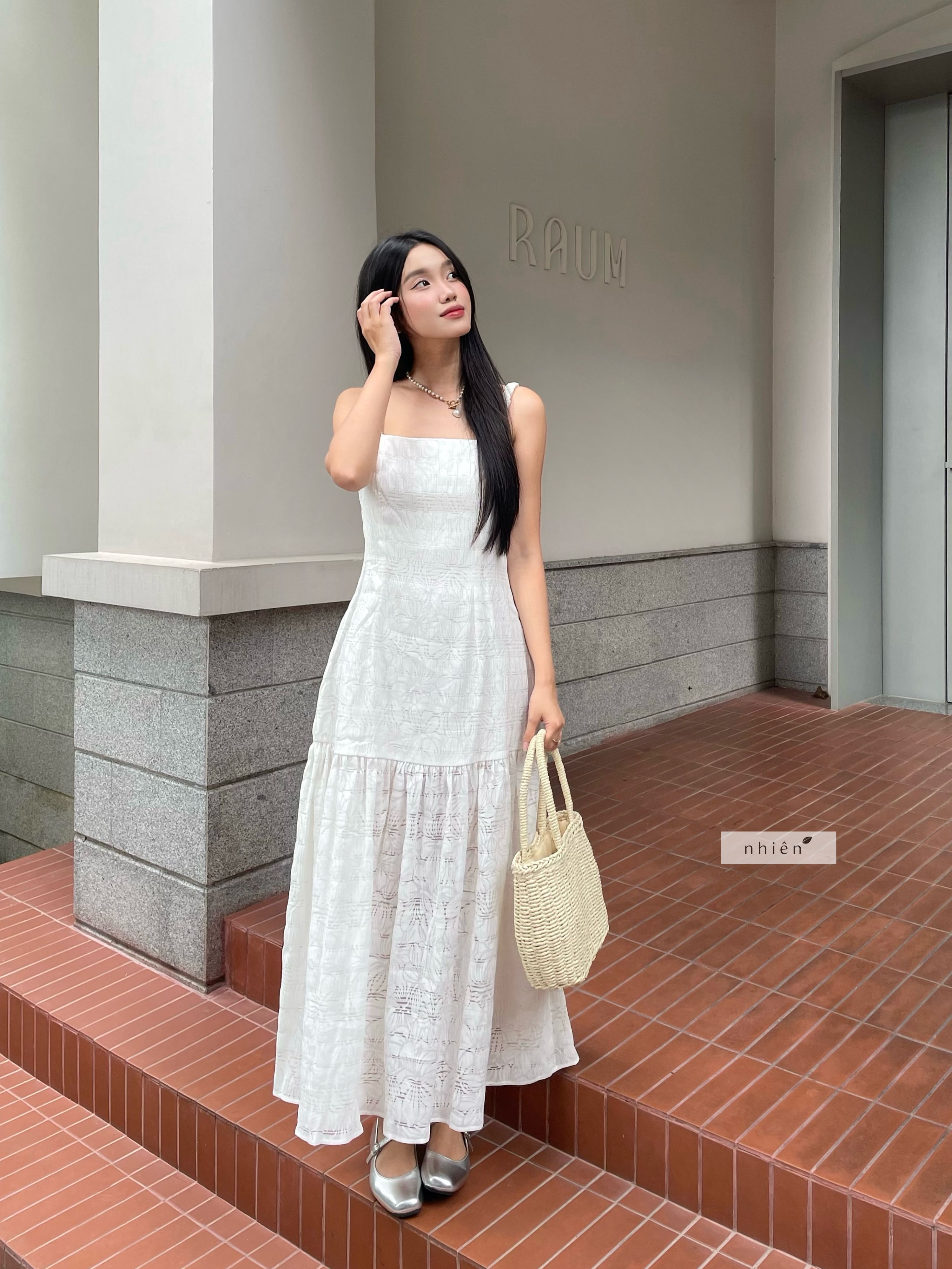 Đầm maxi - Đầm maxi thiết kế hai dây nữ trắng CAMELLIA nhiennhienvintage BD35