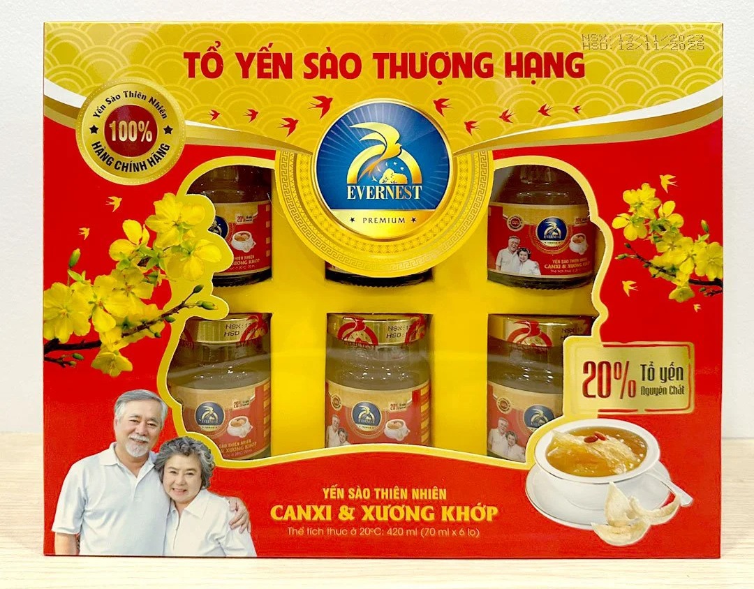 Nước Yến Sào EVERNEST CANXI 20% tổ yến siêu ngon (6 lọ x 70ml) (KHÔNG TÚI)