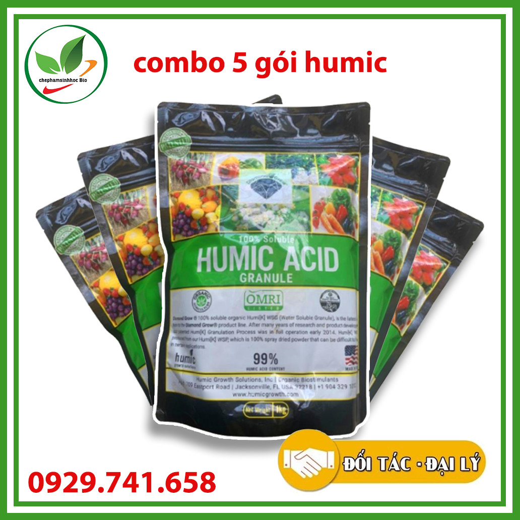 Combo 5 gói phân bón hữu cơ humic acid 99% usa dạng mảnh.tan hoàn toàn trong nước. gói 1kg