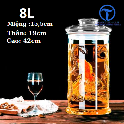 Bình Thủy Tinh Trụ Rồng 8 Lít Không Vòi