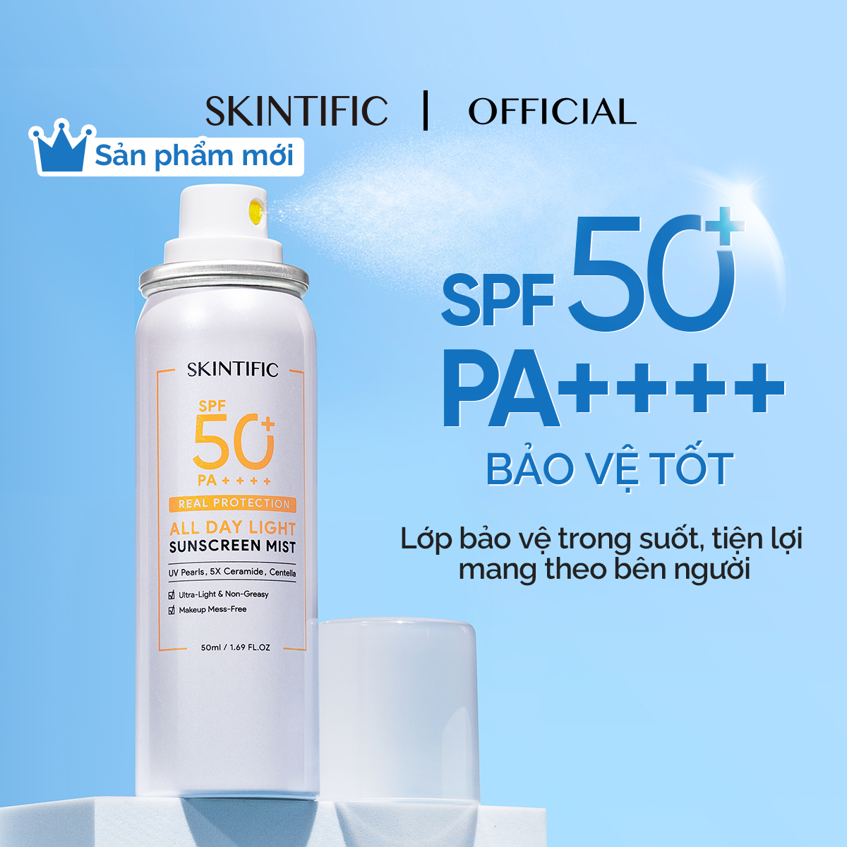 SKINTIFIC Xịt chống nắng SPF50 PA++++ chống tia cực tím cho mặt và cơ thể giúp bảo vệ da suốt cả ngày 50ml/120ml