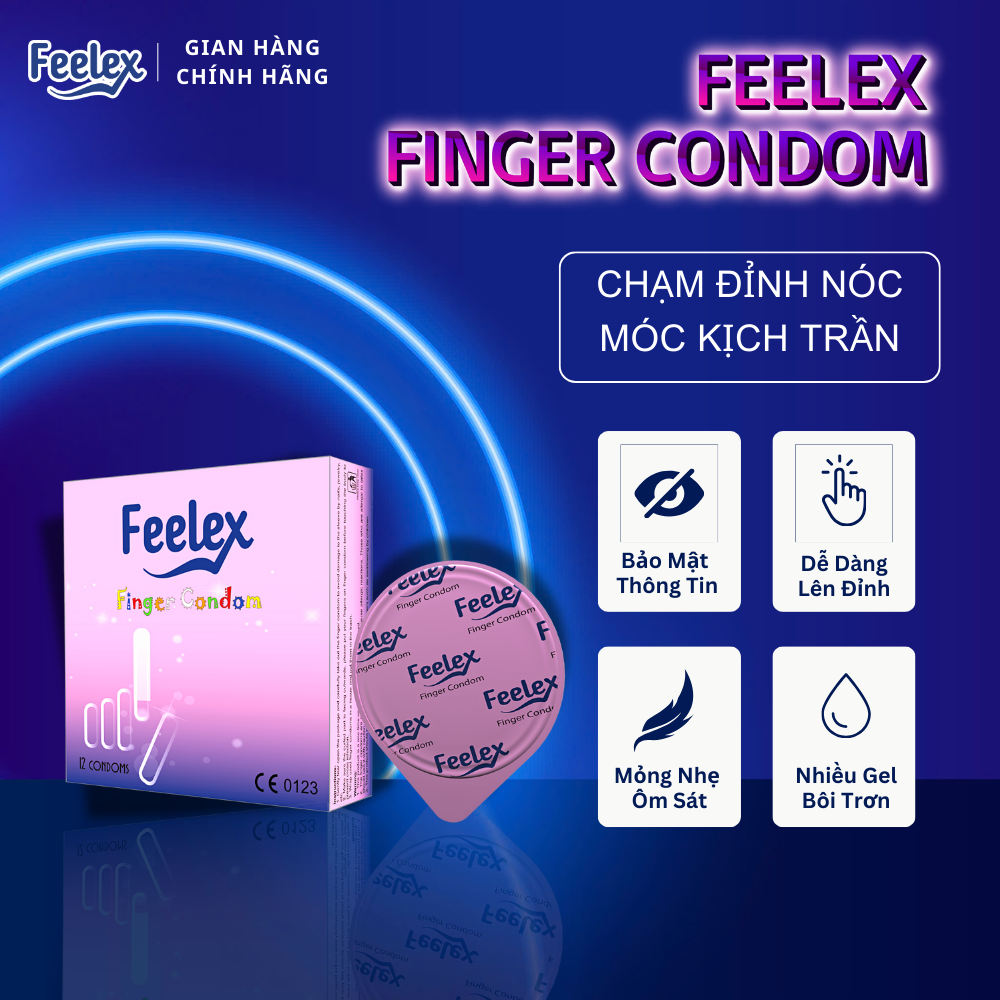 Bao cao su ngón tay Feelex Finger nhiều gel bôi trơn, cao su thái lan hộp 12 chiếc