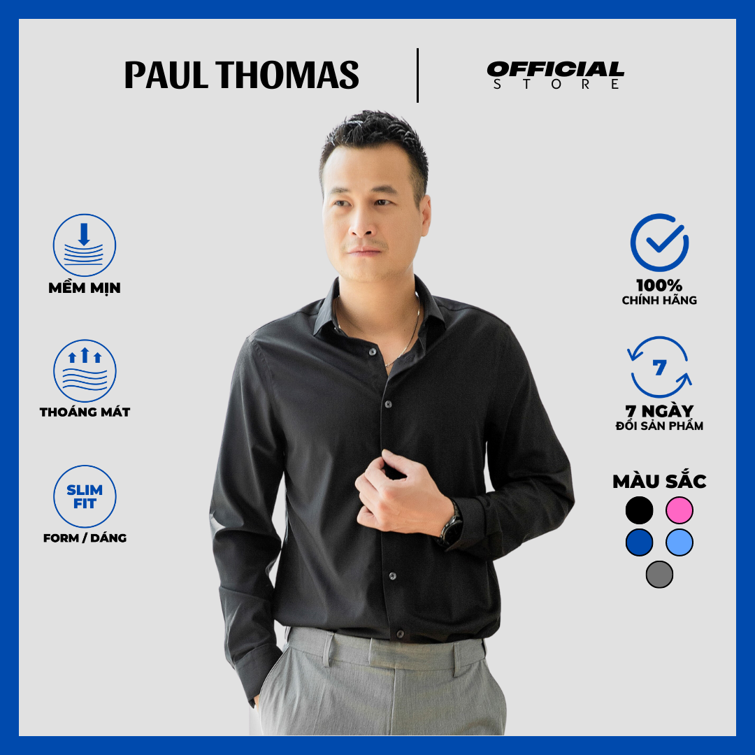 Áo sơ mi dài tay lụa trơn 5 màu - paul thomas